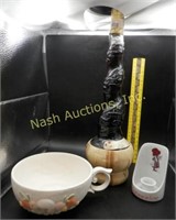 3 pcs w/ wine bottle, candle holder, ceramic