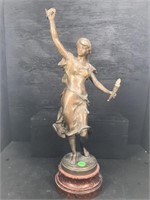 EARLY SPELTER LADY FIGURE ON MARBLE BASE