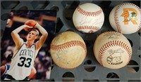 5 pcs lot. 2 signed baseballs & Larry Bird pic