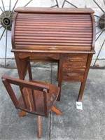 Vintage Child's Roll Top Desk W/ Swivel Chair