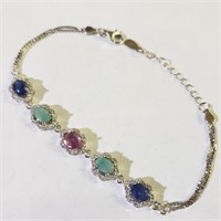 $400 Silver Sapphire Ruby Emerald Bracelet