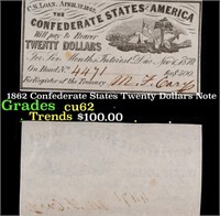 1862 Confederate States Twenty Dollars Note Grades