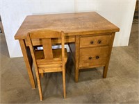 Wooden school desk 42” x 30” x 30”. W chair
