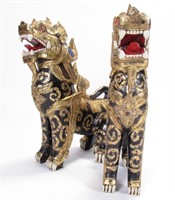 Pair of Balinese Carved Temple Lions