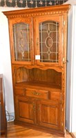 Vintage Wooden Corner Lighted Cabinet Two Glass
