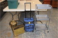 4pc Rolling Cooler, Storage Shelf, Brass Vase