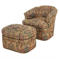 Medieval Revival Needlepoint Chair & Ottoman
