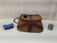 Antique Wicker + Leather Fishing Creel +++
