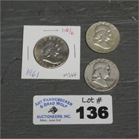 (3) Silver Franklin Half Dollars