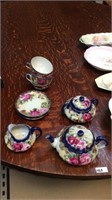 Blue and pink tea set