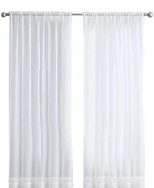 (2 panel - white - 84" ) Senmubery White Sheer