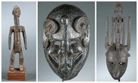 3 West African style figures and masks, 20th cen.