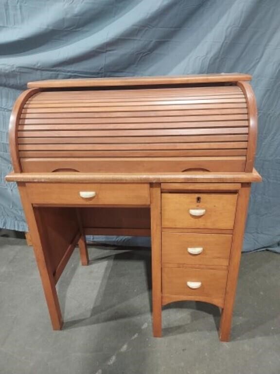 Small Pine  Roll Top Desk, 4 Drawer 
H 37