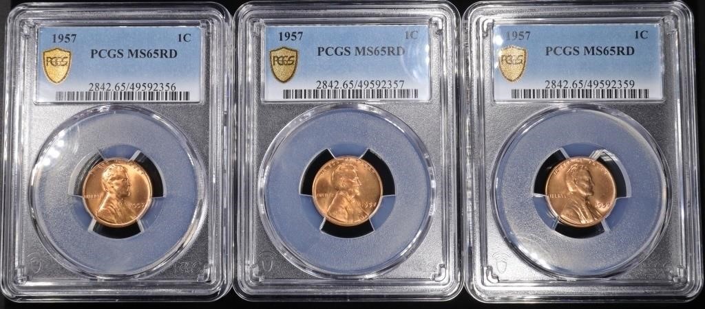 (3) 1957 LINCOLN CENTS PCGS MS65RD