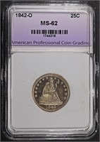 1842-O SEATED LIBERTY QUARTER APCG BU