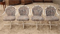 (4) White Metal Rolling Swivel Dinning Chairs