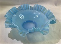 Vintage 11 inch blue opalescent bowl