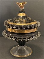 Colored Glass Lidded Dish, 8”