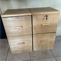 2 Blond Wood 2 Drawer File Cabinets w Keys