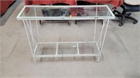 VINTAGE STEEL PLANT STAND WITH GLASS SHELVES