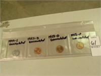 1948S, 1957D, 19580 AND 1955P UC PENNIES