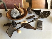 Antique Cherry Pitter, Wood Bowl, & More