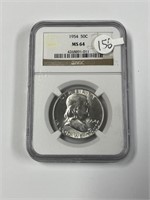 MS 64 1954 Silver Franklin Half Dollar