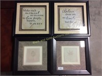 Framed pieces of leaves and quotes