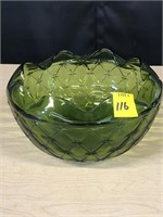 Imperial Glass Duette Green Glass Bowl 8"