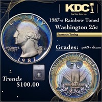 Proof 1987-s Washington Quarter Rainbow Toned 25c