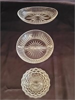 2 Cut or Pressed Glass Divided Relish Trays  &