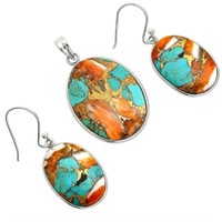 925 Spiny Oyster Turquoise Pendant Earrings Set