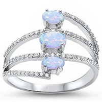 Sterling Silver White Opal Austrian Crystal Ring