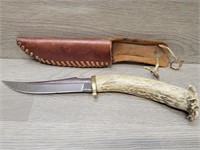 Fixed Blade Genuine Antler Handle w/ Leather