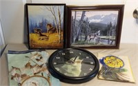 Wolf Pictures, Clock, & Dream Catchers