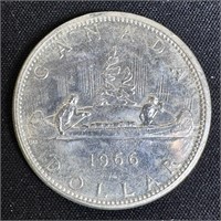 1966 Canada Silver Dollar Canoe