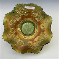 Fenton Green Orange Tree Ruffled Bowl