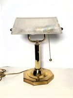 Brass Bankers Lamp with Glass Shade