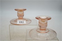 Pair of Pink Depression Candlestick Holders