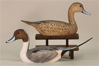 Pair of Drake and Hen Pintail Duck Decoys by