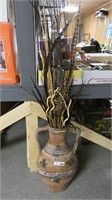 24" Mexican Pottery Vase w/ Branches & Feathers