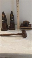 Wooden Bookends, cat, gavel