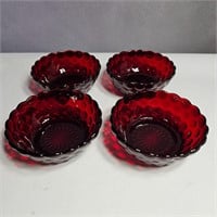2 Anchor Hocking Royal Ruby Red Bubble Fruit Bowl