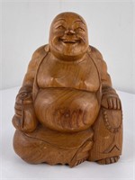Carved Wood Happy Buddha