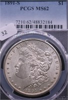 1891 S PCGS MS62 MORGAN DOLLAR