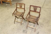 2 Vintage Wooden Childrens Folding Chairs