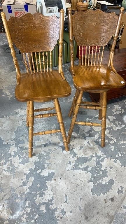 Pair of Oak Swivel Barstools