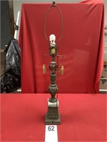 Antique Lamp Cast Iron Base w/ Cut Glass Inlay