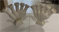 Pair of Parian Quintal Horn Finger Tulip Fan Vases