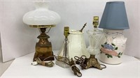 4 table lamps and a lamp shade